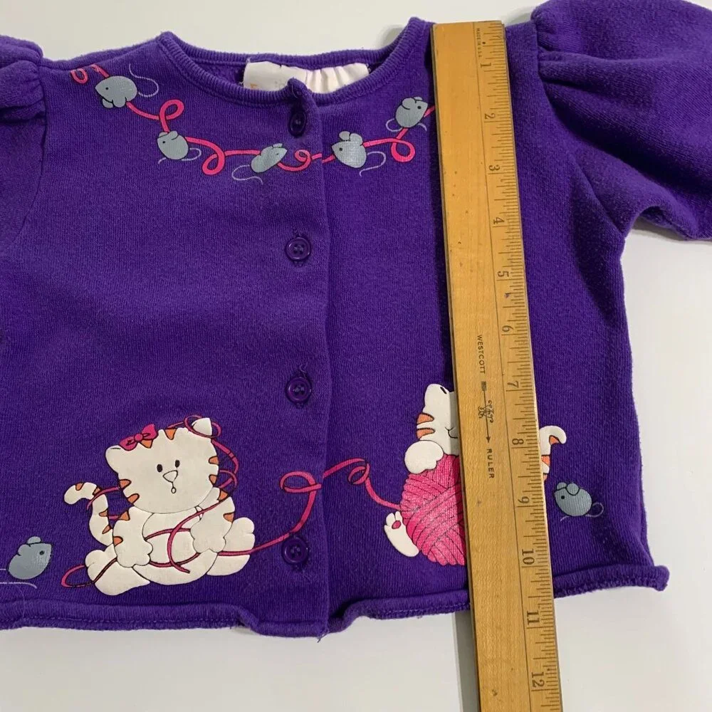 Funkins Girls Cardigan Button Purple Cat Mouse 6mos Vintage